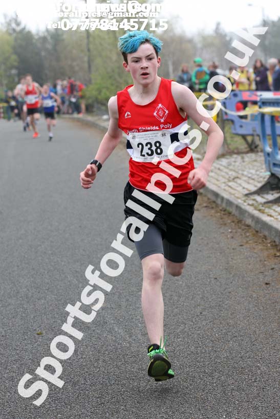 Boys and girls under-15s road race, 2019 Elswick Harirers Good Friday Road Relay, Newburn, Newcastle. Photo:  David T. Hewitson/Sports for All Pics